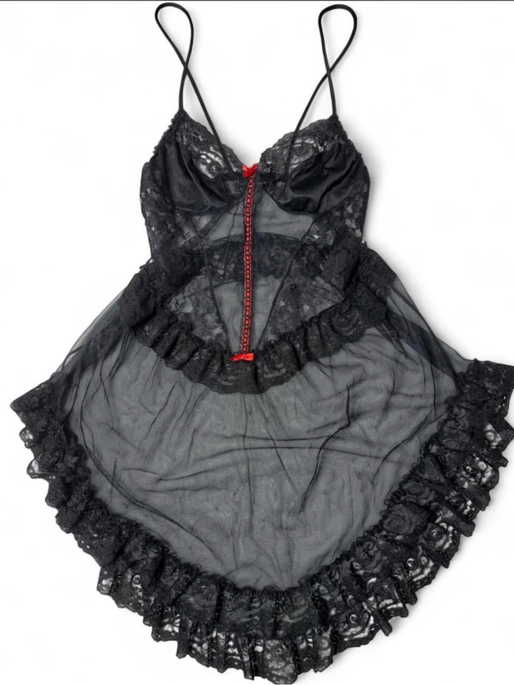 Vintage Fredericks of Hollywood Babydoll Mesh Lace Dress Dark Fairy Witchy Goth